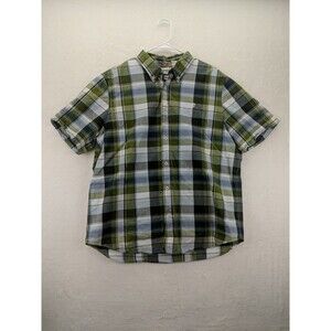Timberland Regular Fit XL Green Plaid Short Sleeve Button Up Shirt Cotton